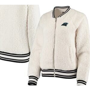 Carolina Panthers New Era Sherpa Bomber Jacket Cream Womens Small